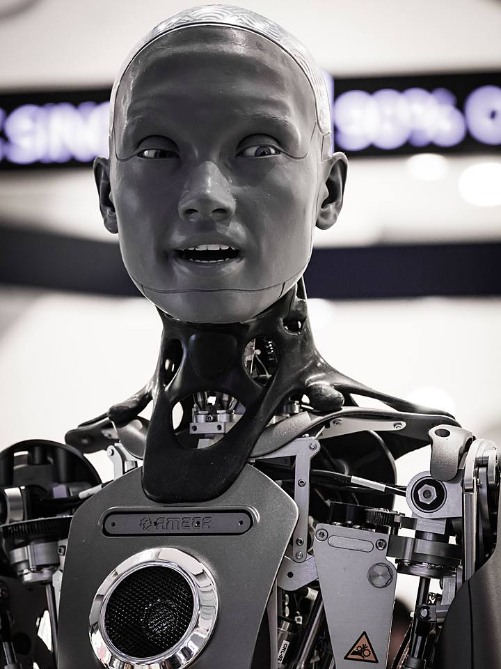 A humanoid robot at a technology exhibition