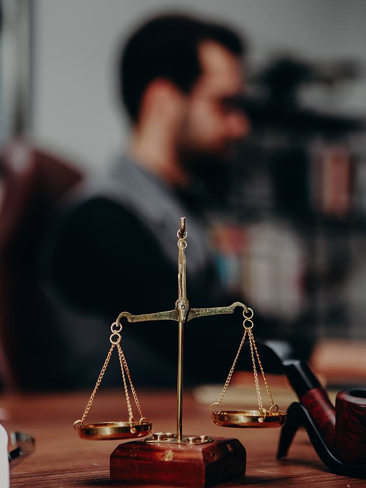 Scales of justice on a desk